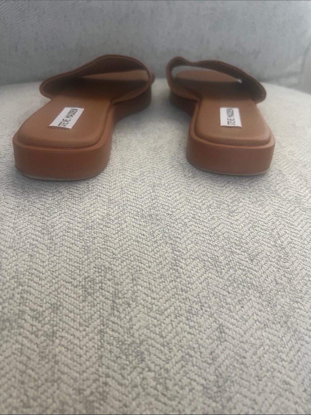 Steve Madden Cognac Wide Strap Slide Sandals for Women - Picture 2 of 4